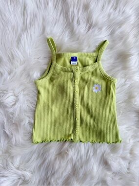 Old Navy Lime Green Ribbed Tank with Daisy Embroidery